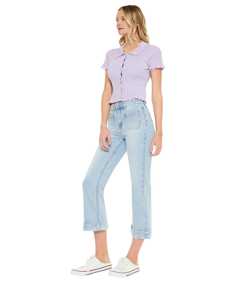 KanCan Women's Angelina High Rise Crop Flare Jeans