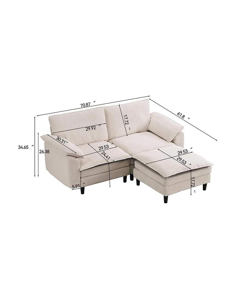 Streamdale Furniture 70.87" Two-Tone L-Shaped Modular Sectional Sofa with Ottoman