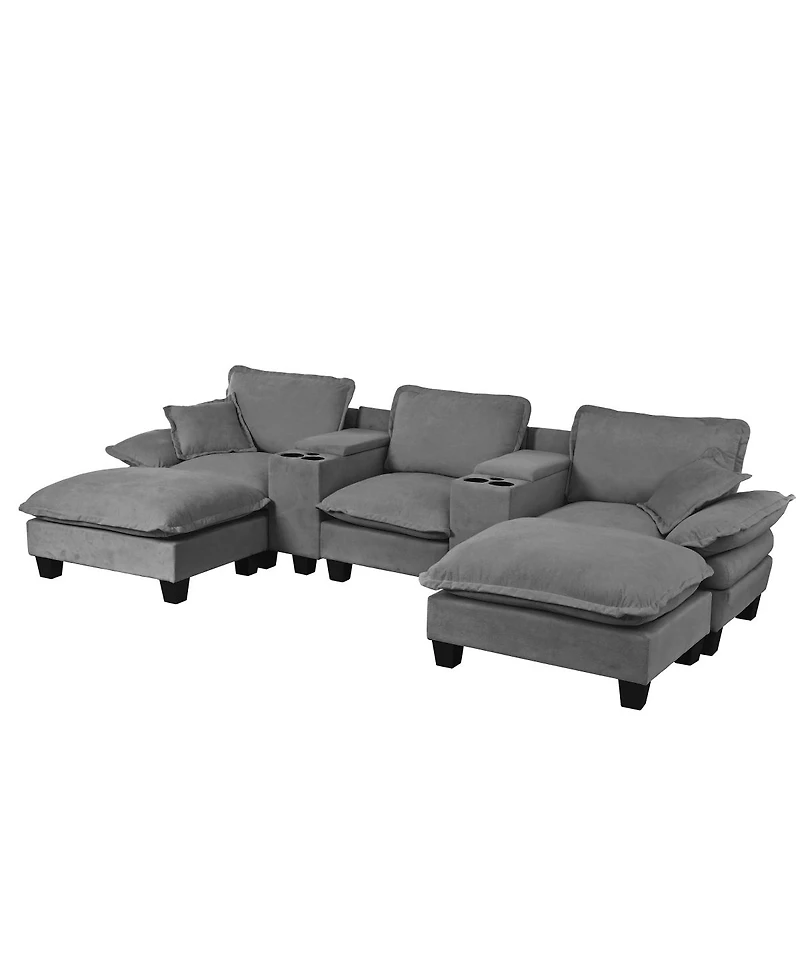 Streamdale Furniture Modular U-Shape Cloud Couch with Storage, Usb, 2 Ottomans and 2 Pillows