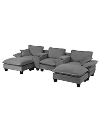 Streamdale Furniture Modular U-Shape Cloud Couch with Storage, Usb, 2 Ottomans and 2 Pillows