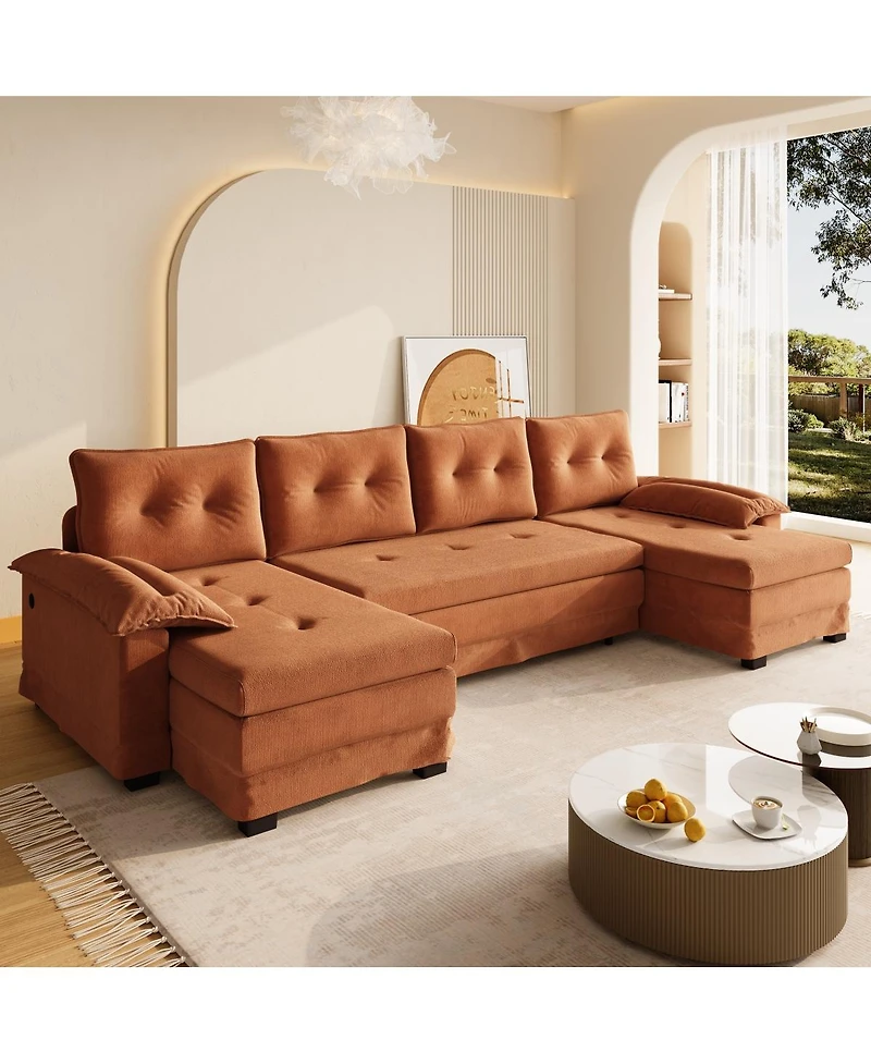 Streamdale Furniture 109.5" U-Shaped Sleeper Sofa with Pull-Out Bed and Usb Ports