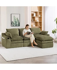 Streamdale Furniture L-Shaped Modular Corduroy Sectional Sofa with Movable Footstool and Pillows
