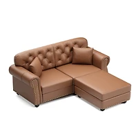 Streamdale Furniture 63" Faux Leather Chesterfield Sofa with Nailhead Trim and 2 Pillows