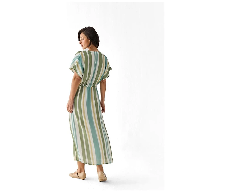 Reistor Women's Striped Drawstring Waist Maxi Dress