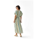 Reistor Women's Striped Drawstring Waist Maxi Dress