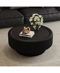Streamdale Furniture 31.5" Fluted Round Leather and Glass Storage Coffee Table