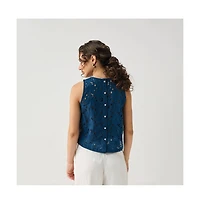 Reistor Women's Embroidered Sleeveless Button-Back Top