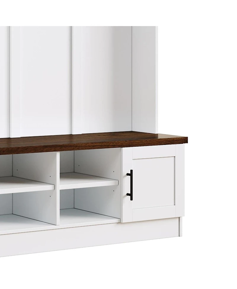 Streamdale Furniture 3-in-1 Farmhouse Hall Tree with Storage Bench and 6 Hooks, 55"W