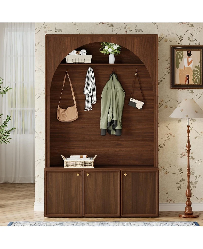 Streamdale Furniture Farmhouse Arched Hall Tree with Storage Bench and 4 Hooks