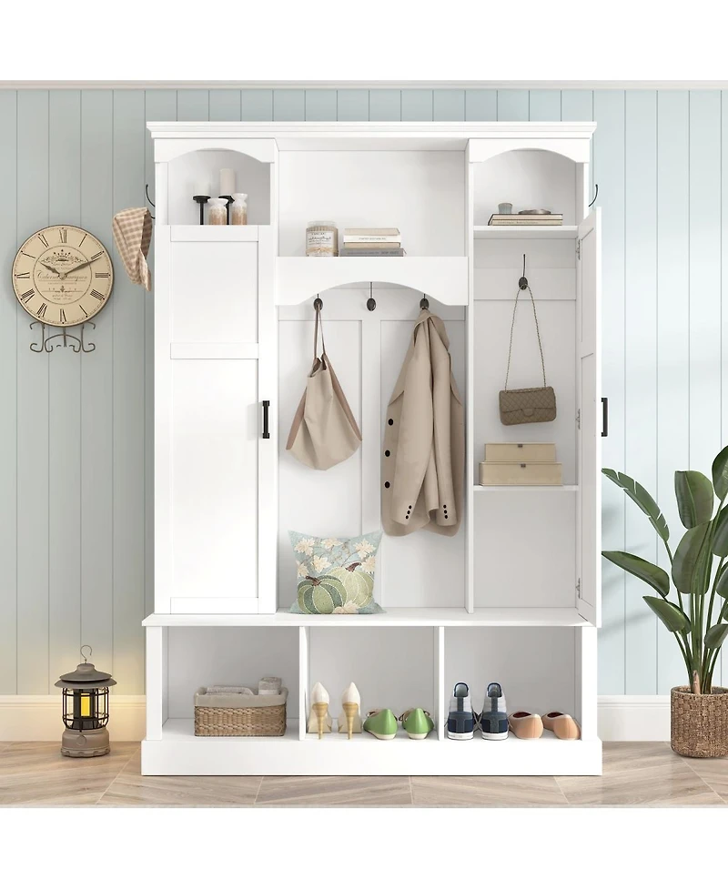 Streamdale Furniture Modern Arched Hall Tree with Storage Bench and 7 Hooks