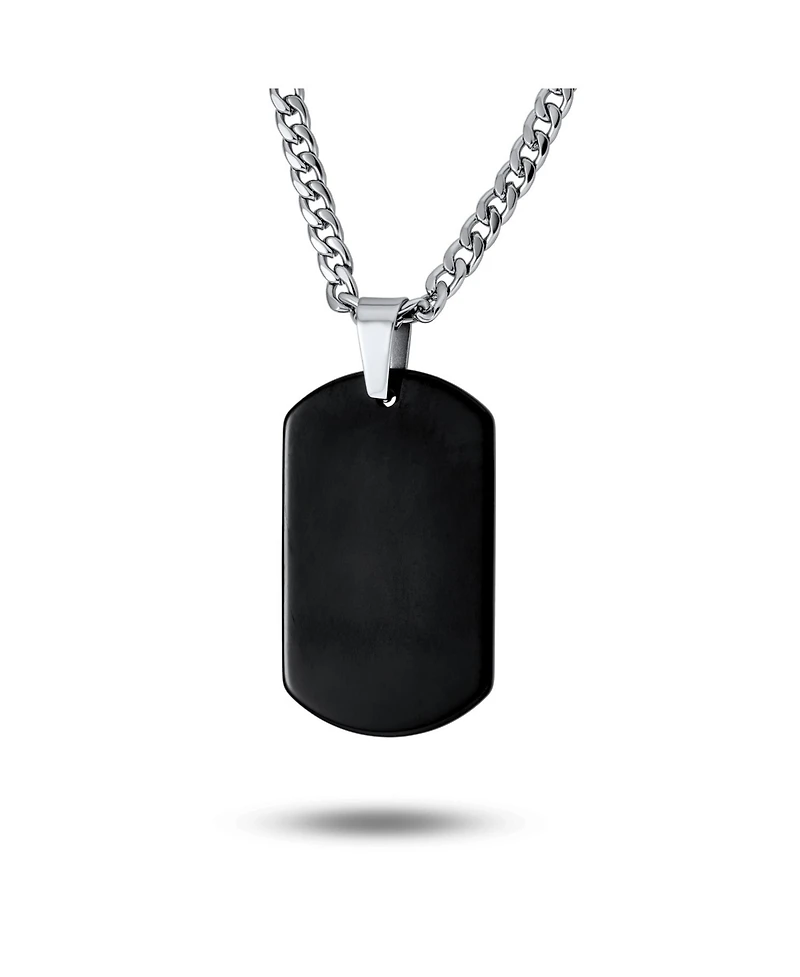 Bling Jewelry Men's Dog Tag Pendant Necklace Plain Blank Stainless Steel 24 Inch Chain