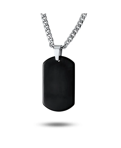 Bling Jewelry Men's Dog Tag Pendant Necklace Plain Blank Stainless Steel 24 Inch Chain
