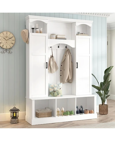 Streamdale Furniture Modern Arched Hall Tree with Storage Bench and 7 Hooks