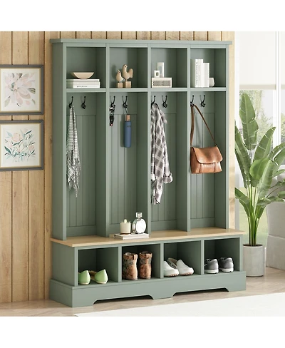 Streamdale Furniture Farmhouse 3-in-1 Hall Tree with 8 Hooks and Shoe Storage