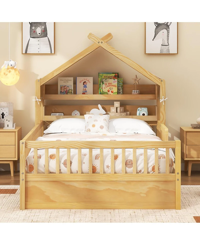 Streamdale Furniture Wooden House Bed with Storage Headboard Shelf
