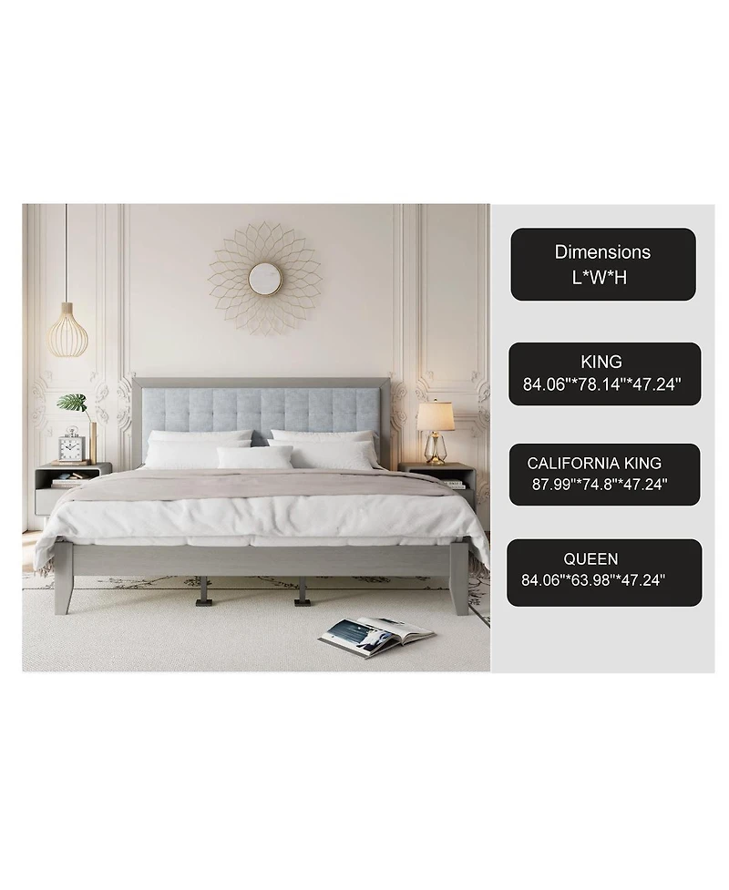 Streamdale Furniture Solid Wood Platform Upholstered Headboard California Bed