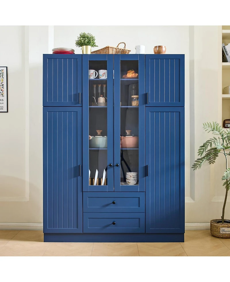 Streamdale Furniture Modern 6-Door Kitchen Pantry Cabinet with Drawers and Wine Rack