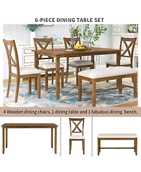 Streamdale Furniture 6 Piece Rectangular Dining Table Set with 4 Fabric Chairs and Bench