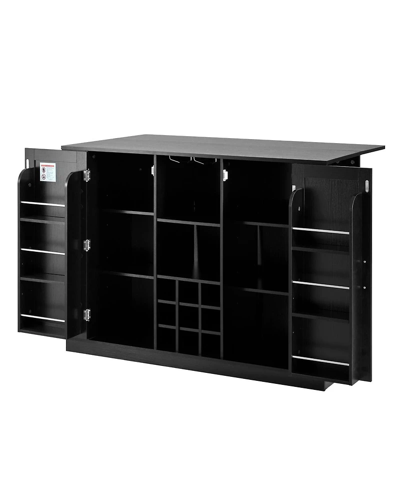 Streamdale Furniture U-Style 47.2" Counter Height Bar Cabinet with Foldable Top and Power Outlet