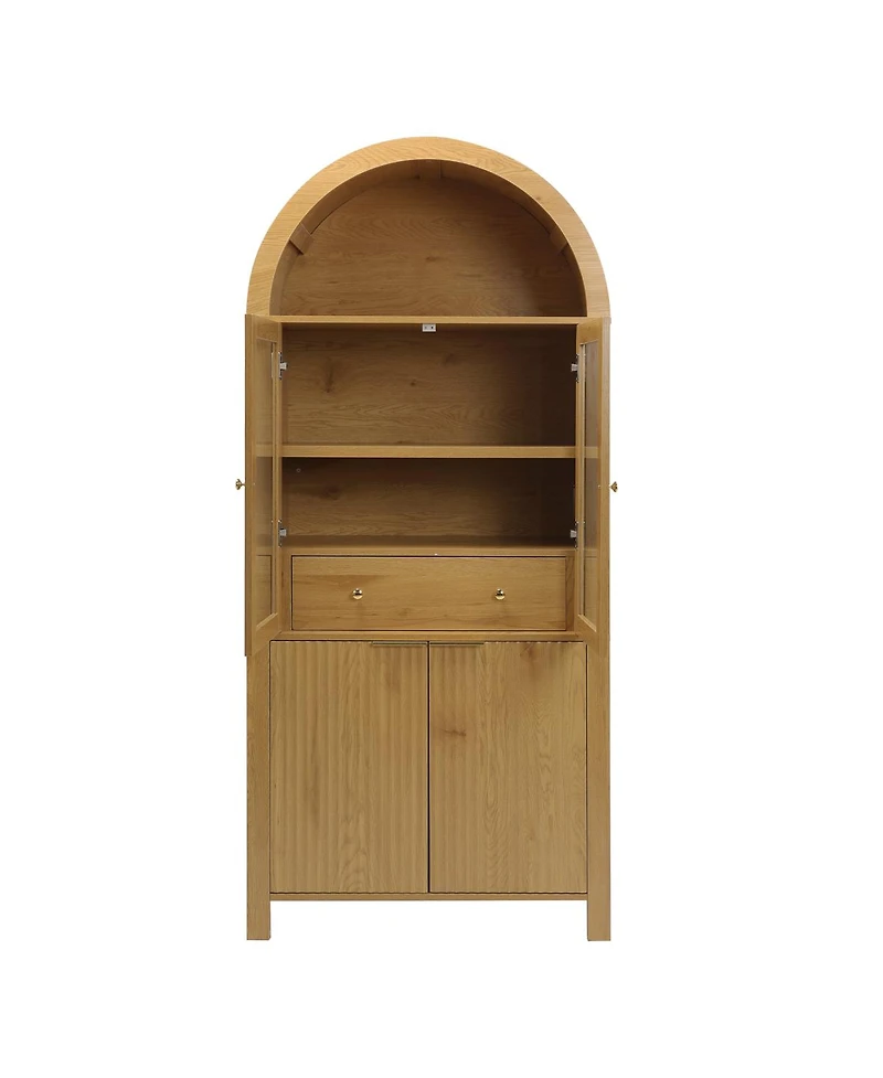 Streamdale Furniture 71" Fluted Arched Pantry Cabinet with Adjustable Shelves and Glass Door