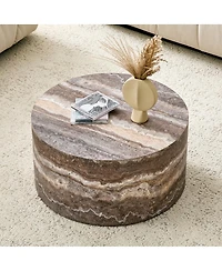 Streamdale Furniture Round Mdf Coffee Table with Cave Stone Pattern, 23.6" x 11.8