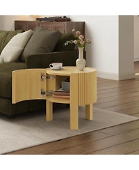 Streamdale Furniture Round Fluted Side Table with Storage, Solid Wood, 19.6