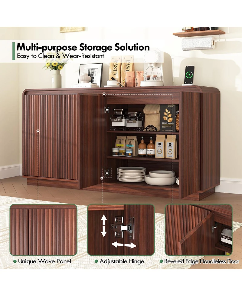 Streamdale Furniture 4-Door Fluted Tv Stand with Power Outlet and Storage Cabinet