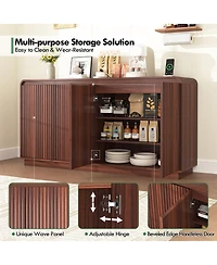 Streamdale Furniture 4-Door Fluted Tv Stand with Power Outlet and Storage Cabinet