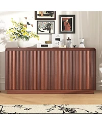 Streamdale Furniture 4-Door Fluted Tv Stand with Power Outlet and Storage Cabinet