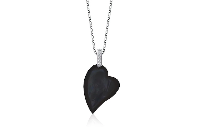 Genevive Gold Plated Cz Pave Heart Mother Of Pearl Drop Necklace