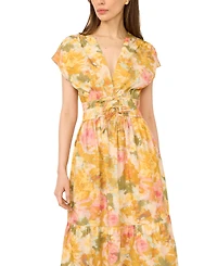 CeCe Women's V-Neck Tie-Waist Maxi Dress