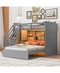 Streamdale Furniture over Full Bunk Bed with Storage Stairs, Wardrobe, Usb