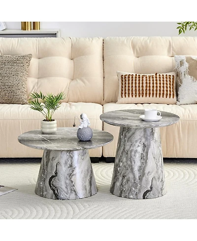 Streamdale Furniture Mid-Century Modern Nested Round Coffee and Side Table Set