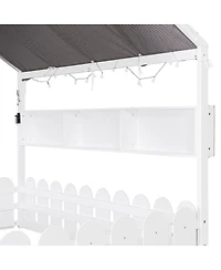 Streamdale Furniture Montessori House Bed with Fence, Lights and Storage