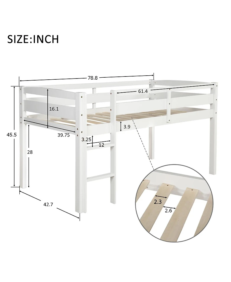 Streamdale Furniture Wood Loft Bed Low Loft Beds with Ladder