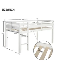 Streamdale Furniture Wood Loft Bed Low Loft Beds with Ladder