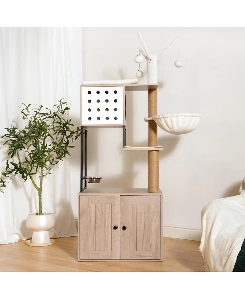 Streamdale Furniture Modern Cat Tree with Litter Box Enclosure and Scratching Posts