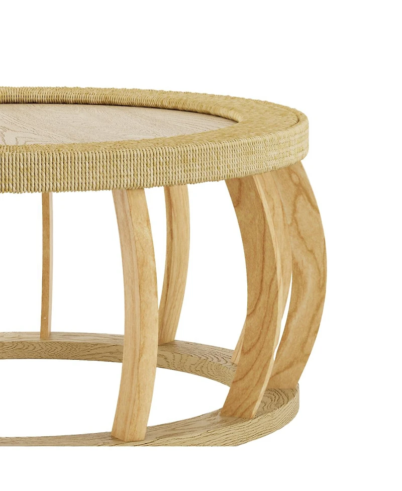 Streamdale Furniture Vintage Rattan Solid Wood Round Coffee Table