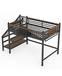 Streamdale Furniture Metal Loft Bed with Storage Stairs and Shelves