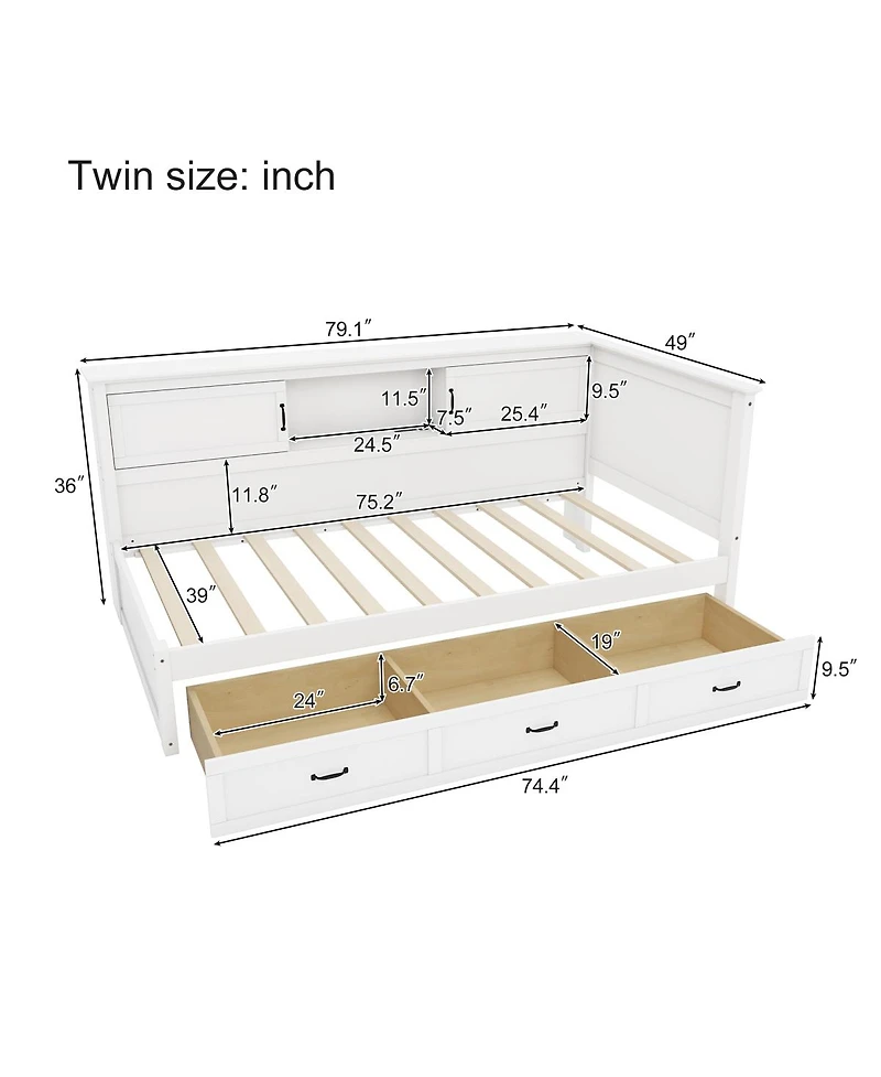 Streamdale Furniture L-Shaped Twin Bed Frame with Storage, Bookcase, Led and Usb