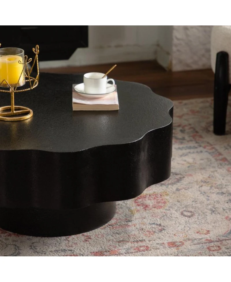 Streamdale Furniture Scalloped Black Coffee Table: Unique Wave-Edge Elegant Focal Piece