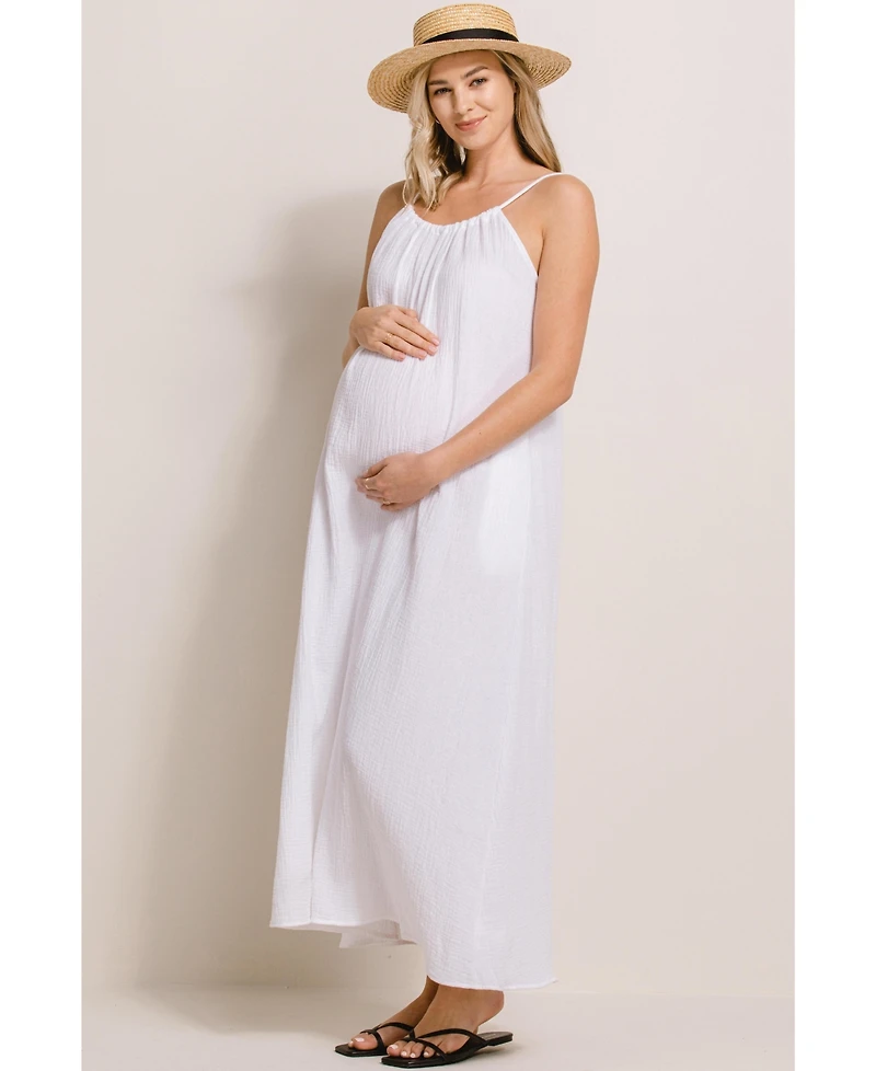 Hello Miz Maternity Sleeveless Scoop Neck Maxi Sundress with Pockets