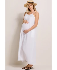 Hello Miz Maternity Sleeveless Scoop Neck Maxi Sundress with Pockets