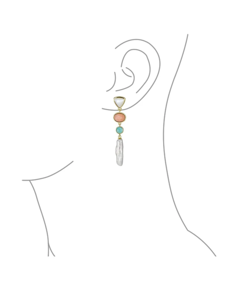 Bling Jewelry Multicolor Freshwater Cultured Baroque Pearl Elongated Dangle Earrings