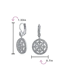 Bling Jewelry Vintage Style Bridal Round Medallion Cubic Zirconia Cz Dangle Statement Earrings Silver Plated