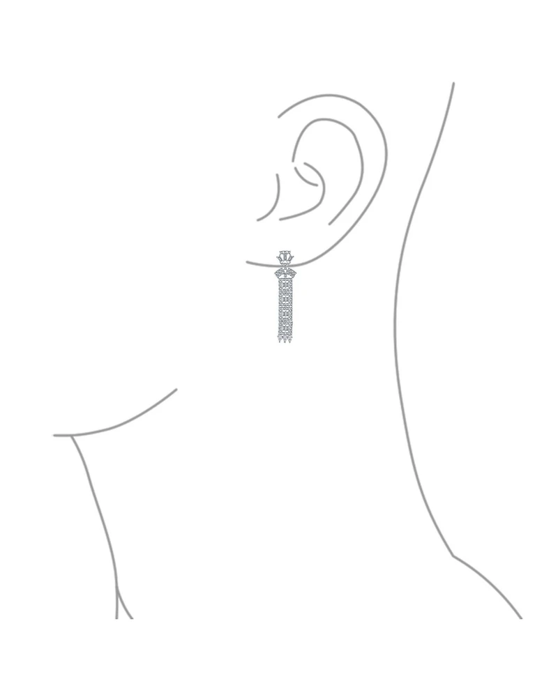 Bling Jewelry Elegant Bridal Cubic Zirconia Cz Linear Art Deco Statement Asian Motif Column Chandelier Earrings