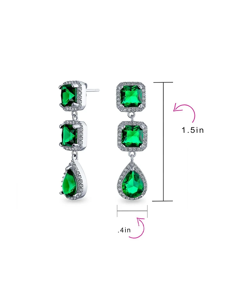 Bling Jewelry Cocktail Fashion Cubic Zirconia Halo Emerald Green Cz Large Statement Teardrop Chandelier Earrings