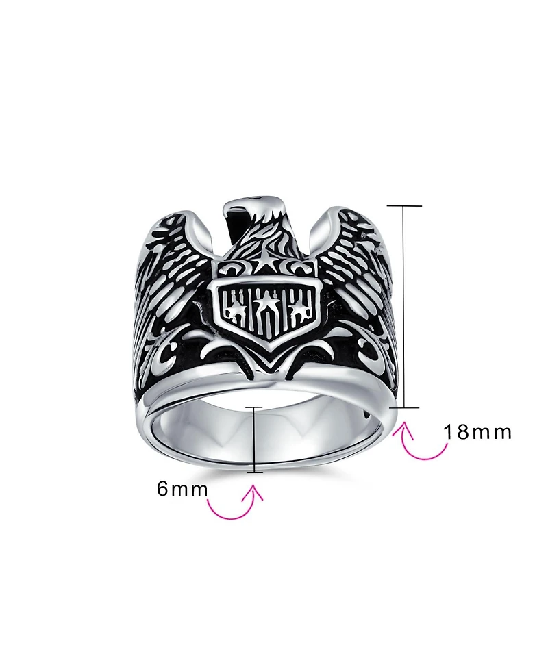 Bling Jewelry Men's Statement Bald Eagle Signet Ring Biker Patriotic Oxidized .925 Sterling Silver