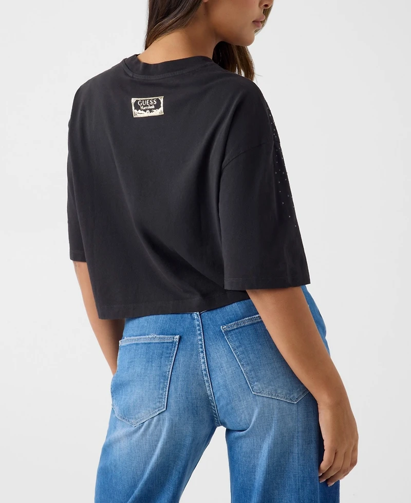 Guess Women's Short-Sleeve Desert Rose Crop Oversize T-Shirt