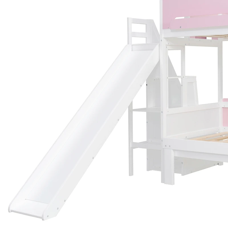Streamdale Furniture House-Shaped Bed with Slide, Storage Stairs